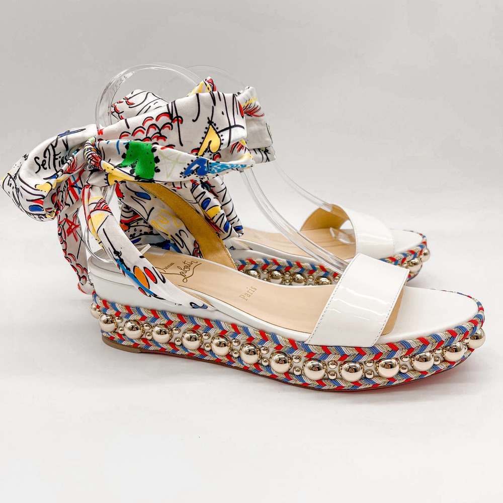 Christian Louboutin Sandals Espadrilles Flats White Leather Bow Made in Spain 39 - Picture 1 of 12